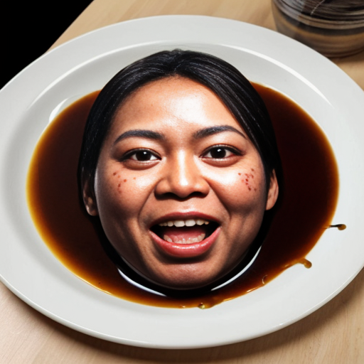 a dish with nothing on it, but with a face that looks like tung tung tung sahur with open eyes with eyeballs that doesn't look realistic
