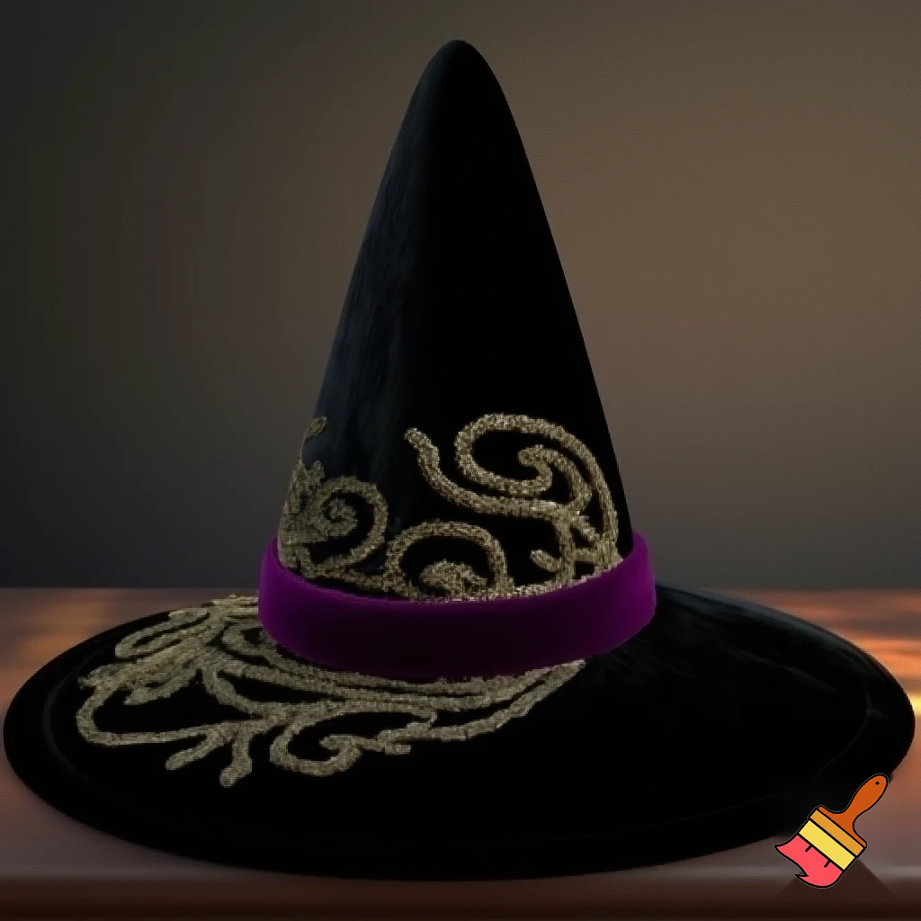 Black witches hat velvet purple and gold