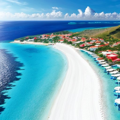 Turkish Caribbean Island part of Türkiye in 2040 Türk Karayip Adası with restaurants on the beach