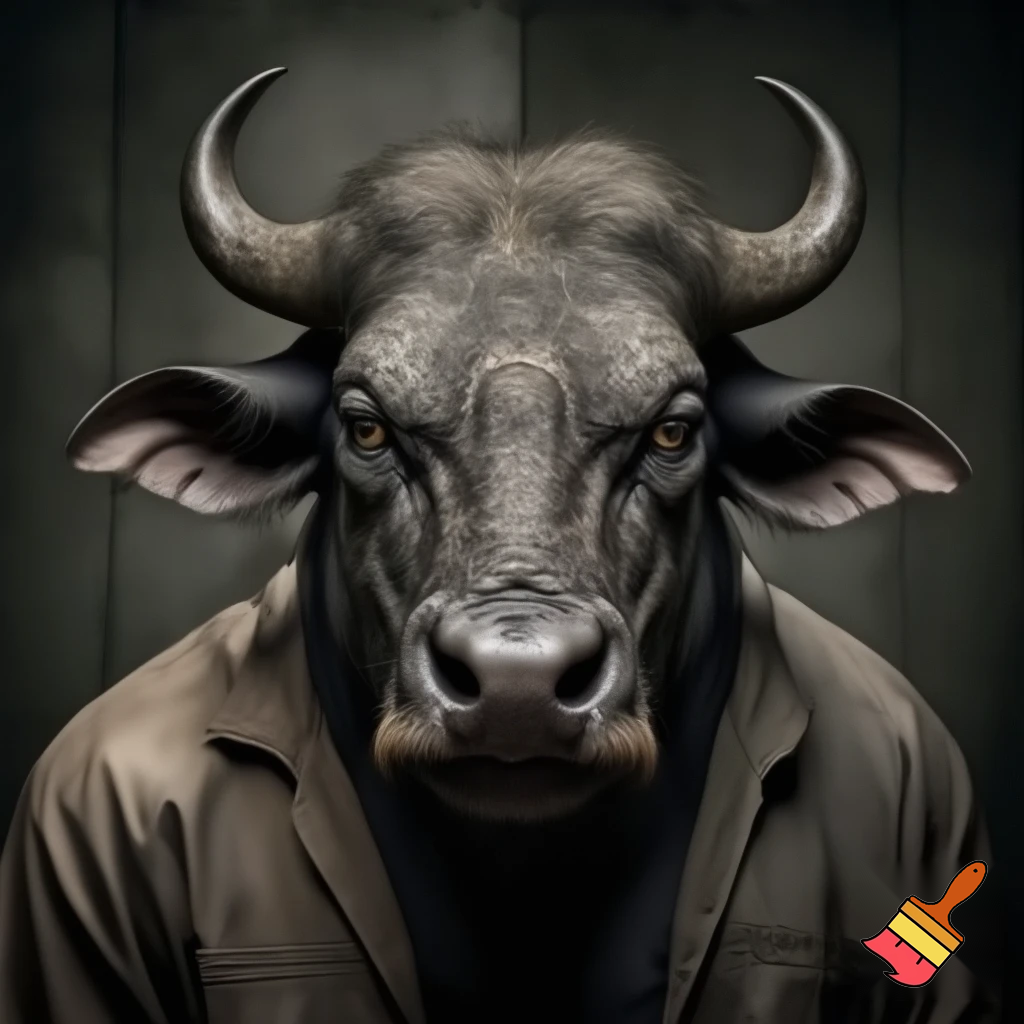 Water buffalo
deadly
feral
evil
guilty
face tattoo
prison outfit
mugshot