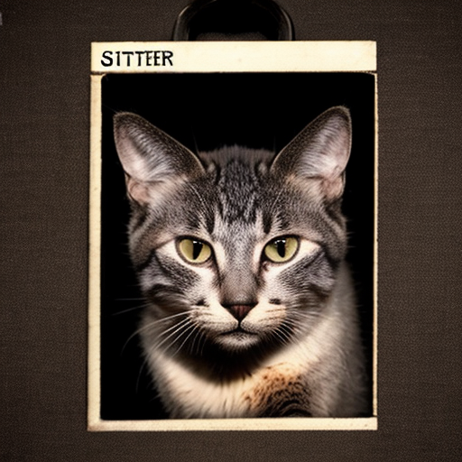 Feral vicious cat sinister evil, mugshot style, prison clothes, staring serious