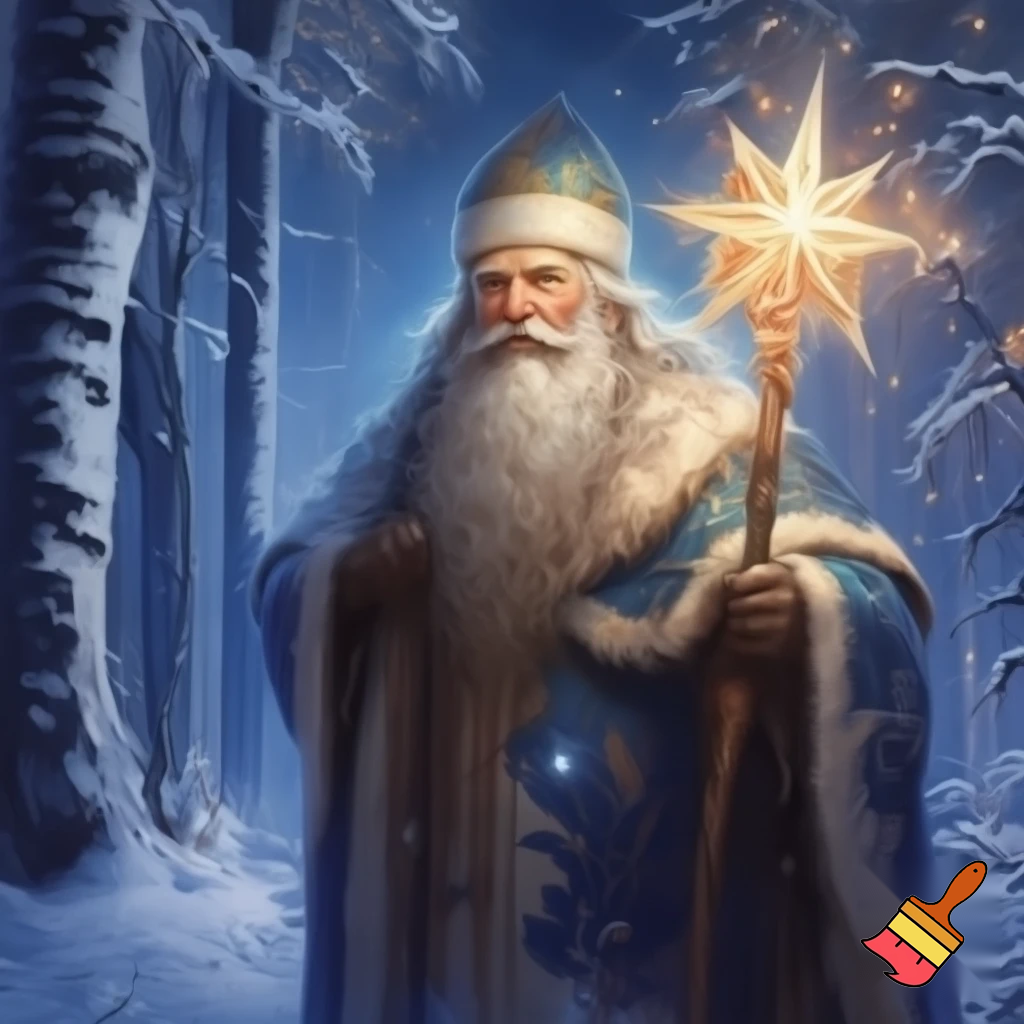 Santa Claus Russian with a star walking stick