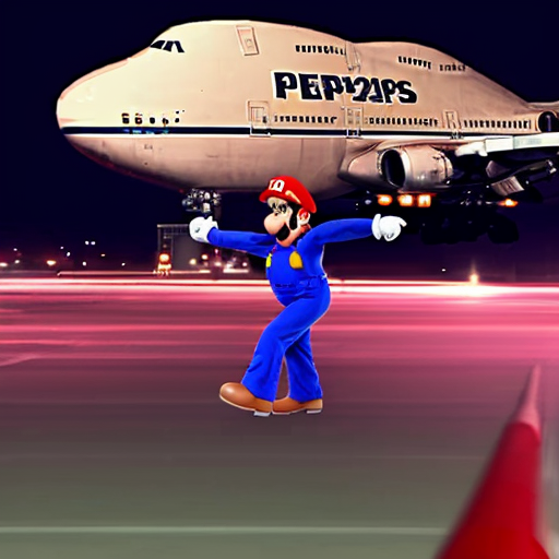 mario on top of a 747 dancing around ignoring the cops orders to get down