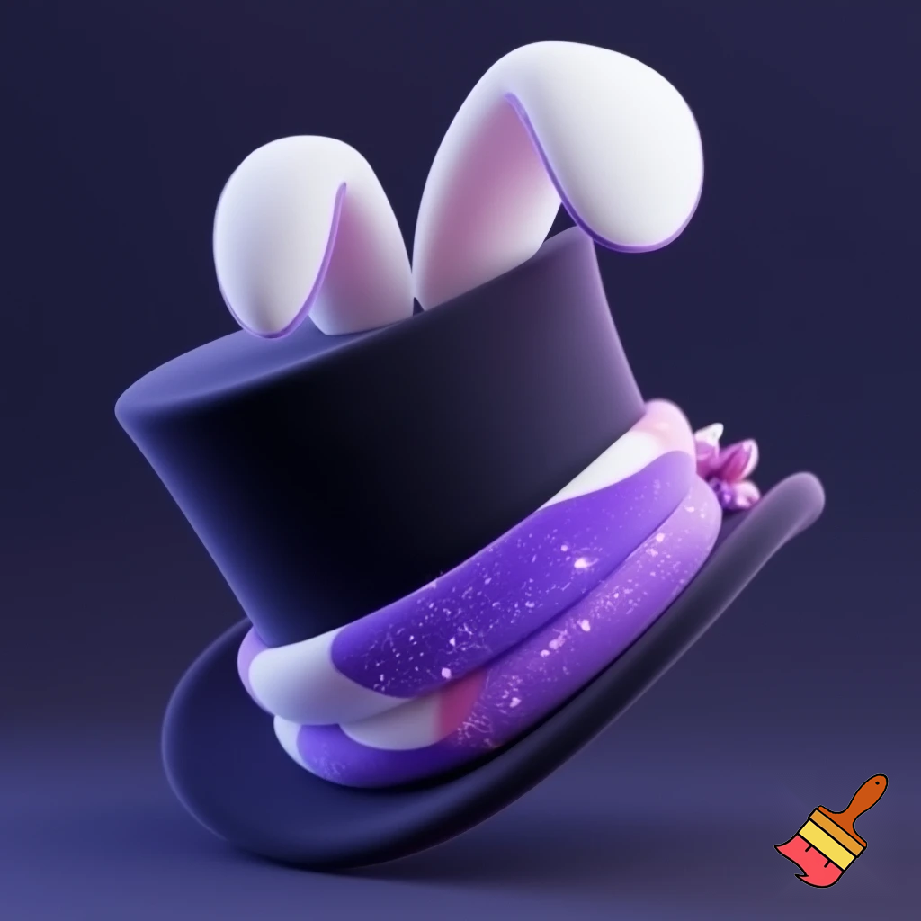 Black top hat with bunny ears velvet white and purple purple and white headband fabric and velvet glitter, purple and pink