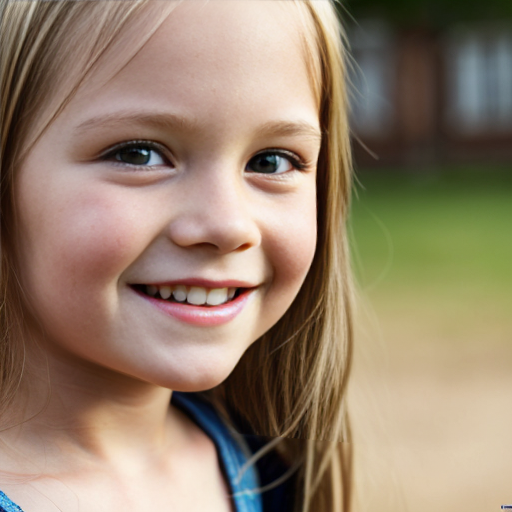 Finnish little girl, at age 8, blonde, straight hair, smiling