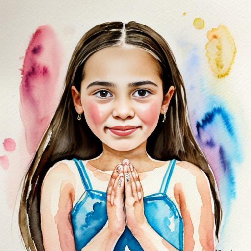 make a crying poor 12 year girl nerby her stands, another rich 12 year girl with money in hands and 67 on top