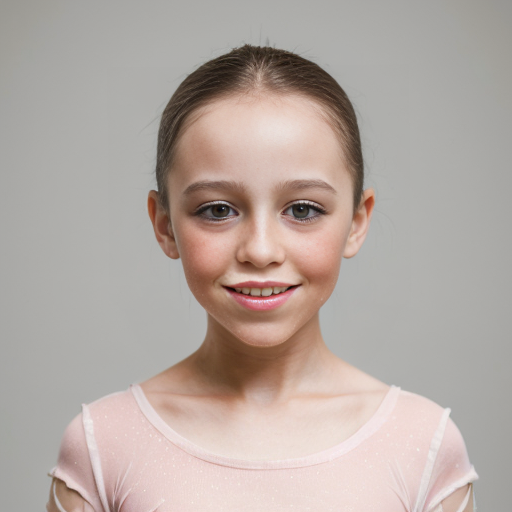 A 12 year old doing ballet (female) dark brown hair and Hazel/brownish eyes and singing too with pink clothes a beauty spot above the mouth and very light brown freckles 