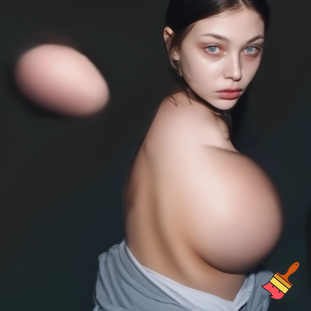 A young brunette woman with blue eyes, slim with generous breasts and a hairy pussy, spreading her buttocks and having a large anal prolapse.