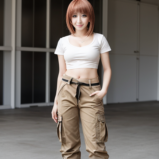 a anime girl with beige cargo pants on
