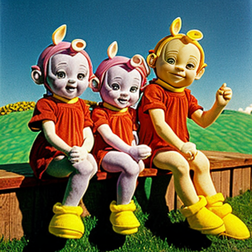 Teletubbies in 1997 sitting on top of their house