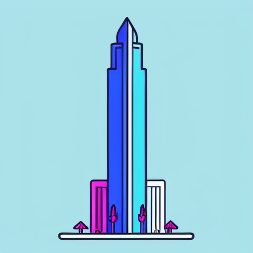 Neon animated blue skyscraper 
