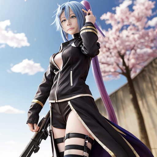 Создай мне фон где есть аниме персонаж с оружием и погода весеняя