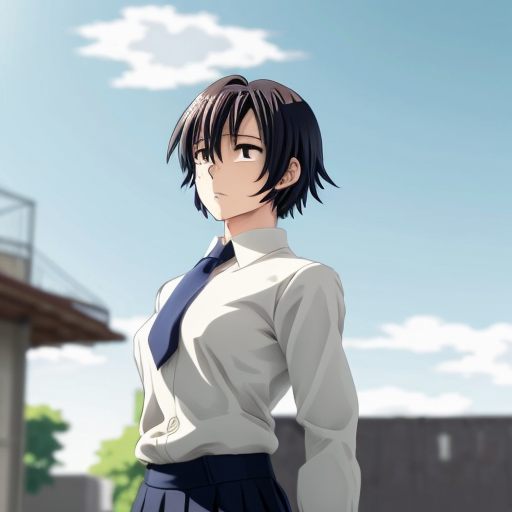 Haruka Sakura from Wind Breaker anime, male, upper body portrait, serious and silent expression, battle-ready stance, hair shoulder-length, slightly wavy, left side white, right side black, flowing with motion, heterochromia eyes: left gold, right dark blue, sharp focused gaze, natural anime skin tone, wearing Furin High School uniform with small tears and battle damage, white shirt slightly rumpled, navy blazer with emblem, red necktie, hands clenched, anime-style gloves, dynamic action pose, subtle motion lines, simple light background, clean anime line art, vibrant saturated colors, realistic shadows and highlights, determined and calm demeanor, slight wind effect, upper body emphasis, faithful to original character design, intense focused aura