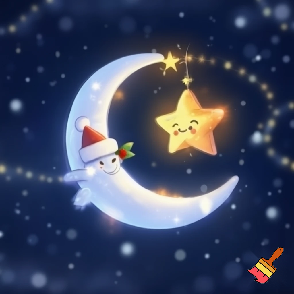 Star and moon christmas cartoon