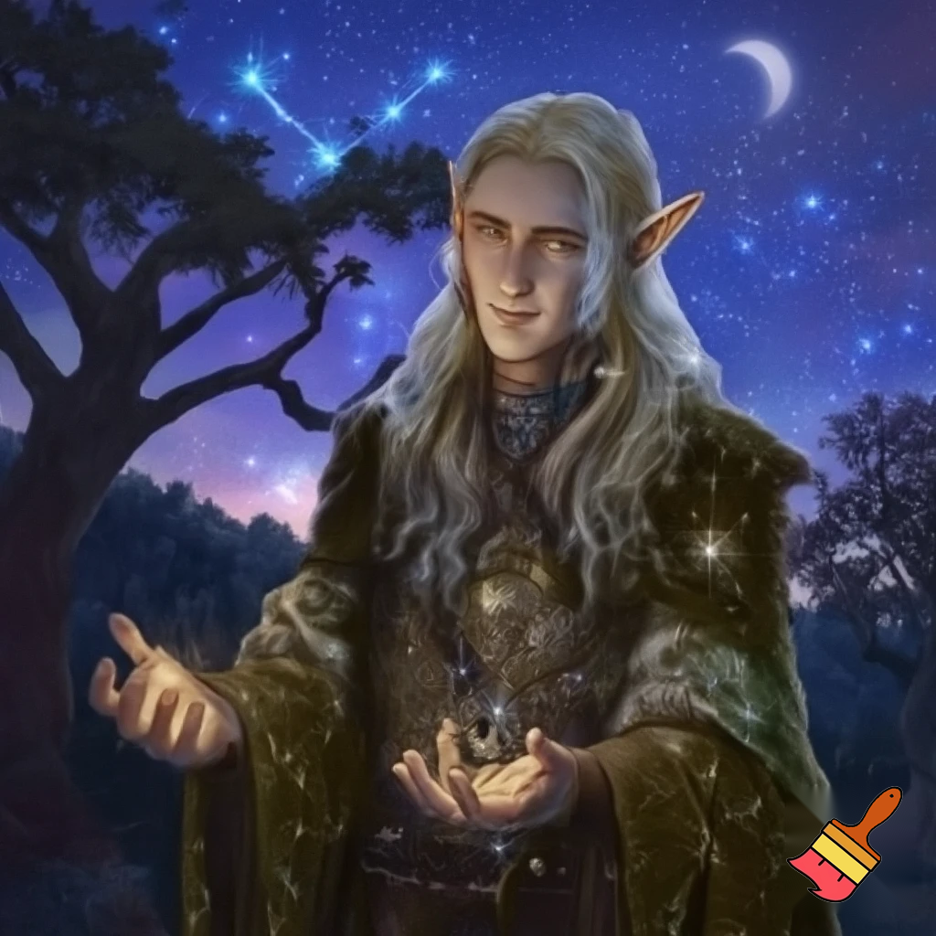  male wood elf circle of the stars druid pale skin blond hair hazel eyes
