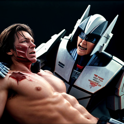 A Injured Starscream getting protected by megatron 