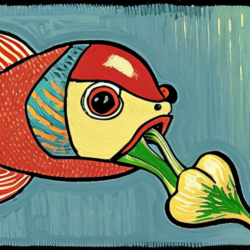 generate an image a fish eating a pepper, van gogh style