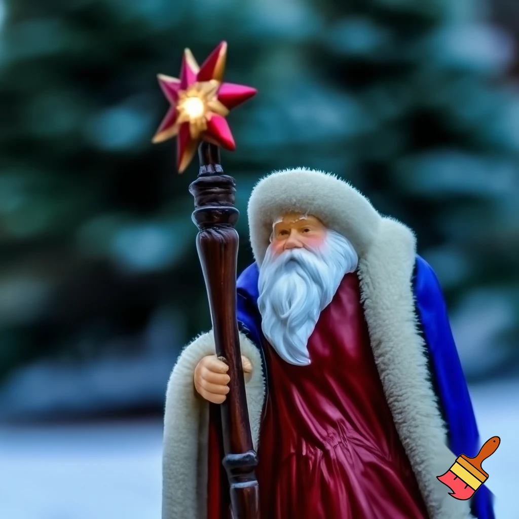 Russian Santa Claus walking stick with a star Santa Claus