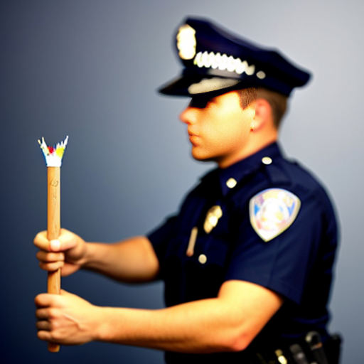 Cop holding crayon baton