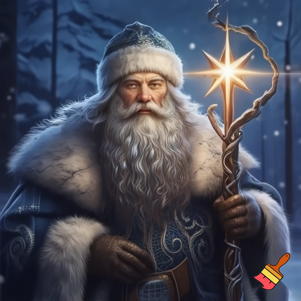 Russian Santa Claus walking stick with a star