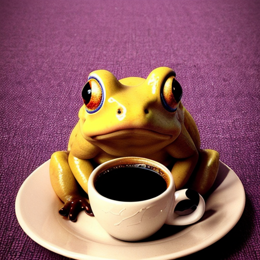 A hillarious, funny boho toad with some hippie colored coffee cups. Psychedelic decorated background.