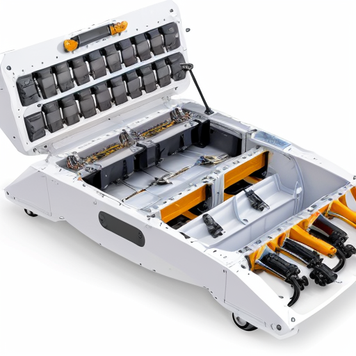 Technical cutaway blueprint of an advanced AI smart boxing bag system, labeled internal components, carbon fiber frame, layered foam core, electromagnetic adaptive density module, 360° pressure sensor grid, internal AI processor module, rechargeable battery system, magnetic charging dock, clean industrial design style, white background, technical illustration, engineering drawing, exploded view, high detail, precision lines, realistic materials, professional product design presentation