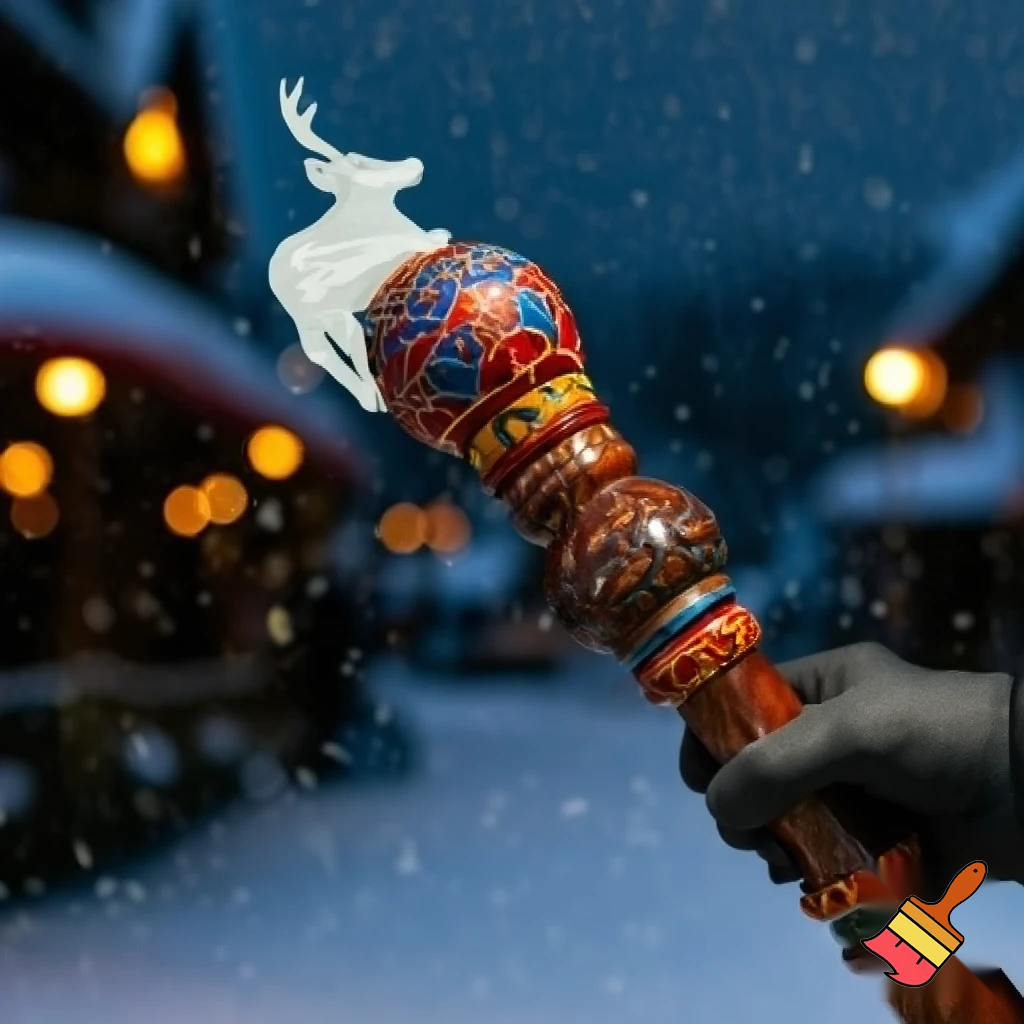 Russian Santa Claus walking stick with with t reindeers magic walking stick