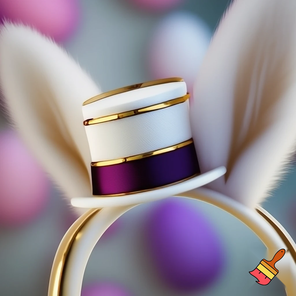Easter bunny top hat headband, white and purple and gold top hat headband