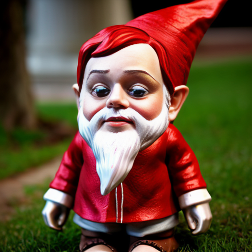 gnome with red hair and white eyes in a red outfit
