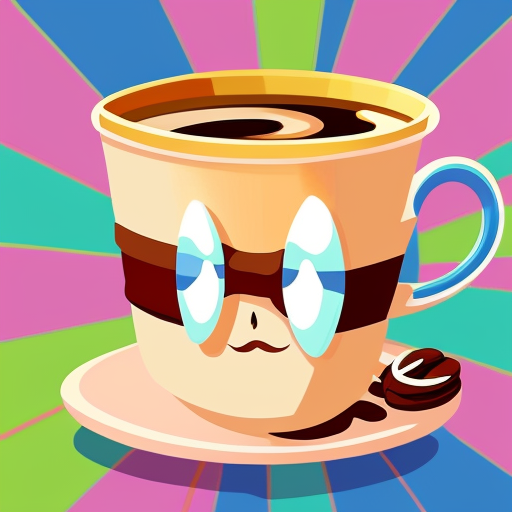 A hillarious, funny boho toad with some hippie colored coffee cups. Psychedelic decorated background. Gleaming and touch.