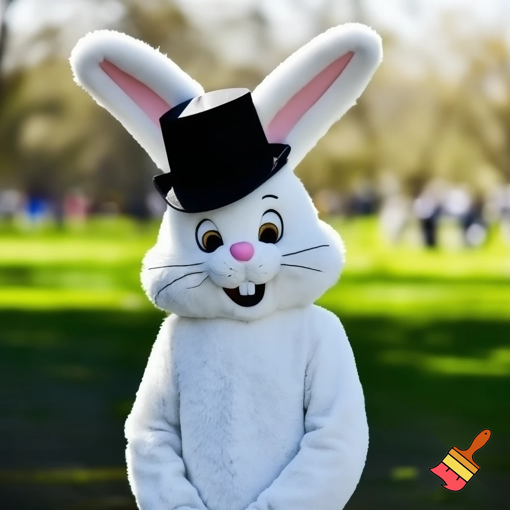  Easter bunny mascot costume top hat photo taken with the Easter bunny