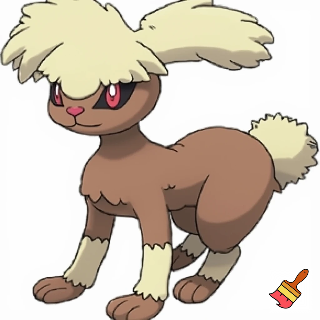 aLopunny is a graceful, anthromorphic bipedal rabbit Pokémon with a soft brown body, long, fluffy cream-colored fur on its ears, wrists, and lower legs, and distinctive large "eyebrow" tufts. It has red eyes with black markings, a small pink nose, and a short, round tail, often grooming its prominent ears and delivering powerful kicks Slender, half anthro girl humaniod rabbit-like, standing upright.