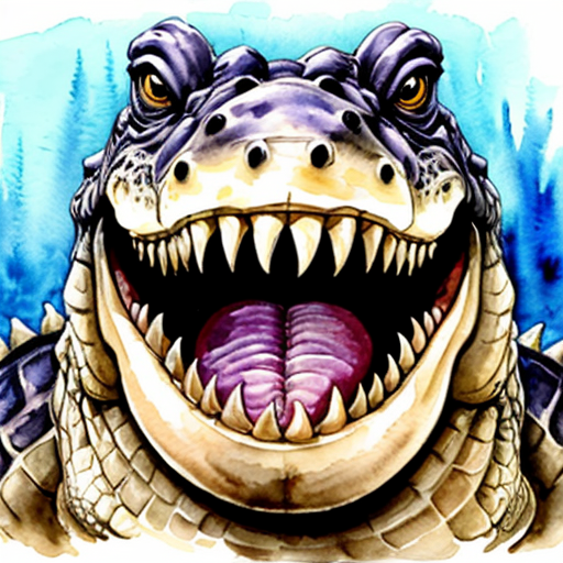 The scary crocodile that ever saw. It is a Deinosuchus (a crocodile ancestor in dinosaurs era). The Deinosuchus Have dark purple skin and it have light brown underbelly