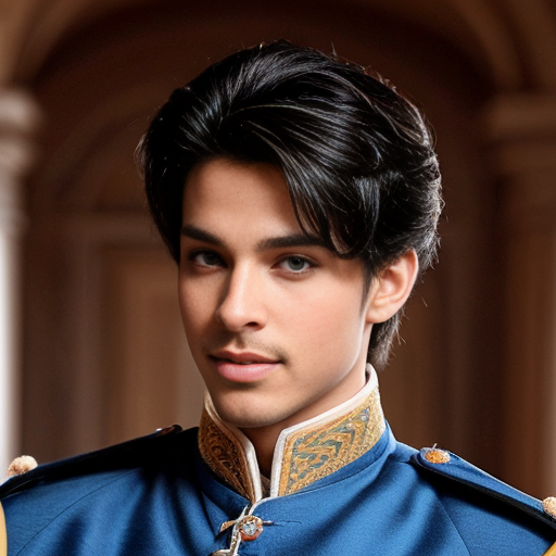 A sexy, handsome, cute, adorable, beautiful prince wearing blue, and has a smooth face, and has beautiful hair 