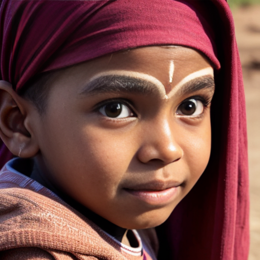 sudanese little girl, very beautiful and eager, on the village, close up