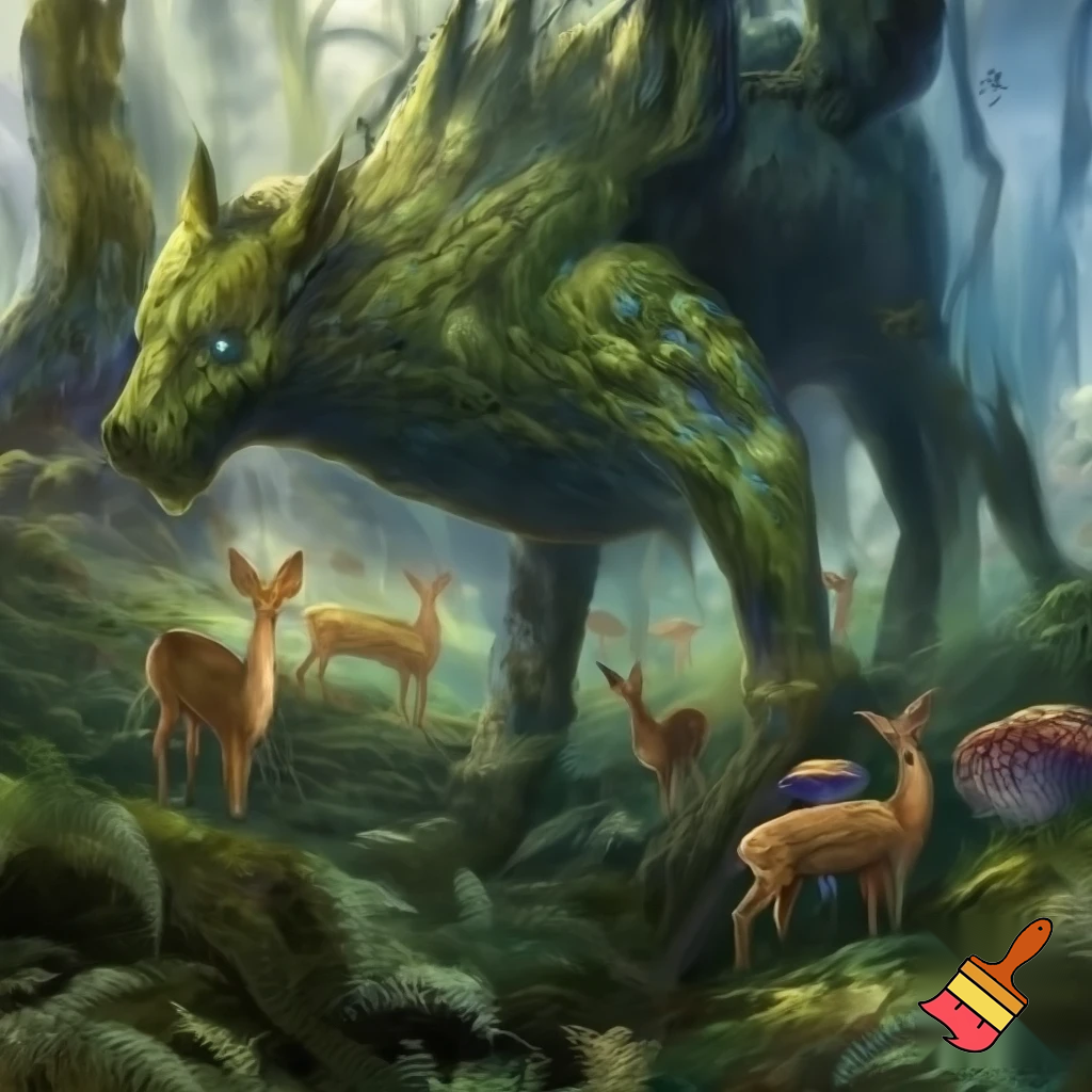 generate a picture that lives in a temperate forest it eats herd bound herbivores and its symbiotic relationship is mutualism
