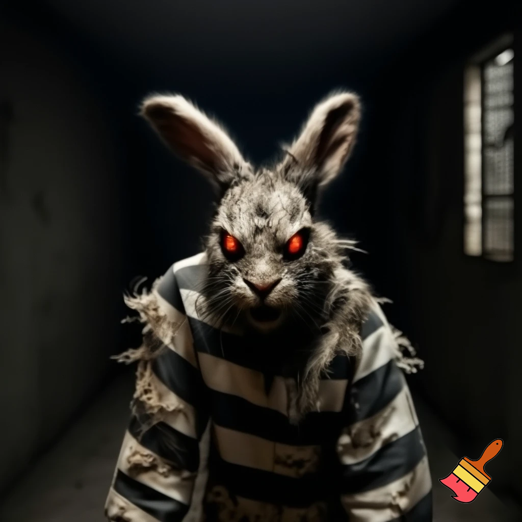 RABBIT WITH RED EYES prison uniform evil