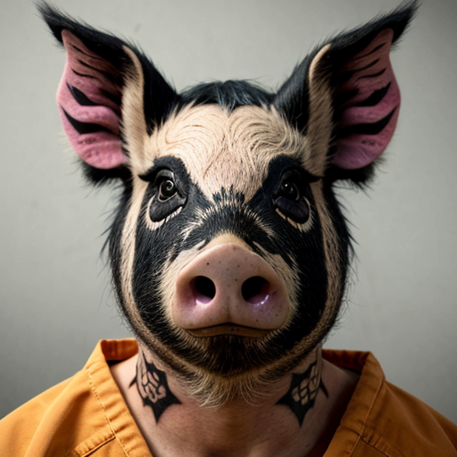 mugshot, wild pig, deadly, prisoner outfit, face tattoo, evil