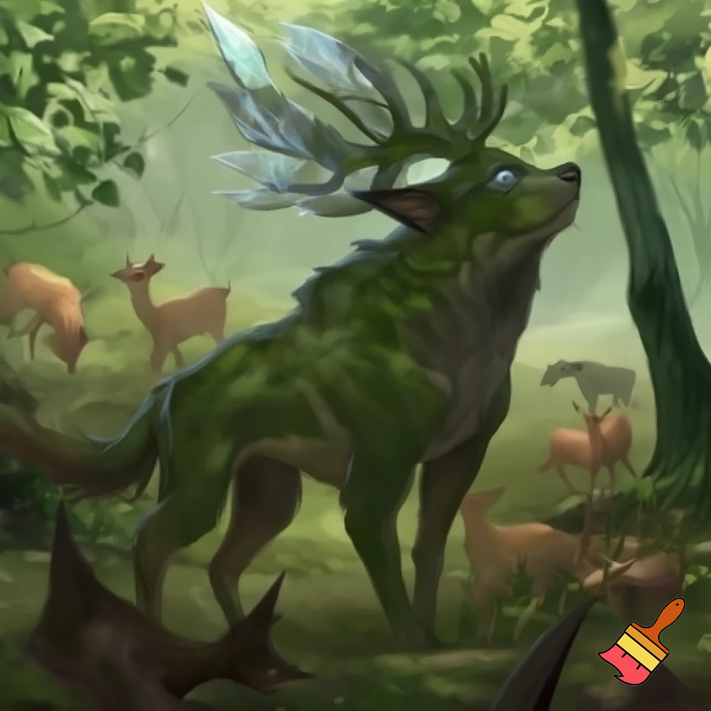 generate a picture that lives in a temperate forest it eats herd bound herbivores and its symbiotic relationship is mutualism but small animals eat it because they are in packs
 