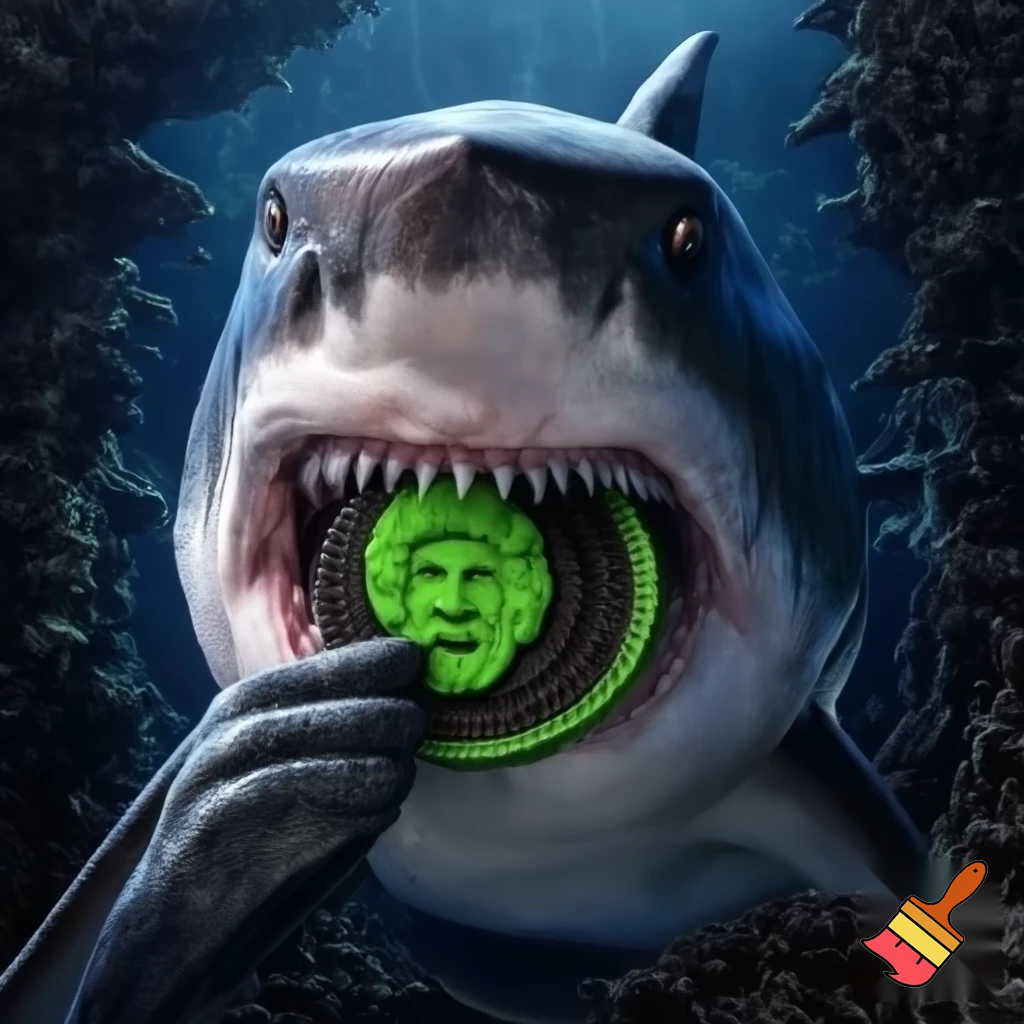 a shark human eating bobross earwax flavored oreos