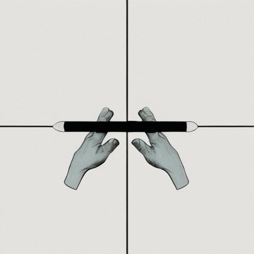 Minimalist black and white editorial illustration on white background. Stylized outline of a hand gripping a billiard cue, drawn with clean, thin, high‑contrast lines. The fingers wrap around the cue with essential geometry, no shading, no textures, no anatomical details. The cue is represented as a simple straight line with minimal accents. No background elements, no table, no environment. Pure, essential depiction of the billiard grip reduced to its structural gesture.
