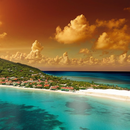 Turkish Caribbean Island part of Türkiye in 2040 Türk Karayip Adası with restaurants on the beach