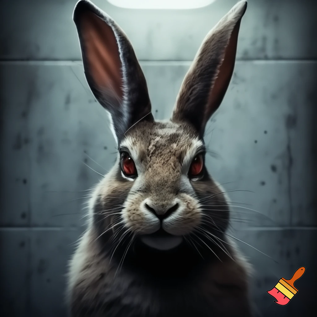 european rabbit smirking menancing sinister mugshot