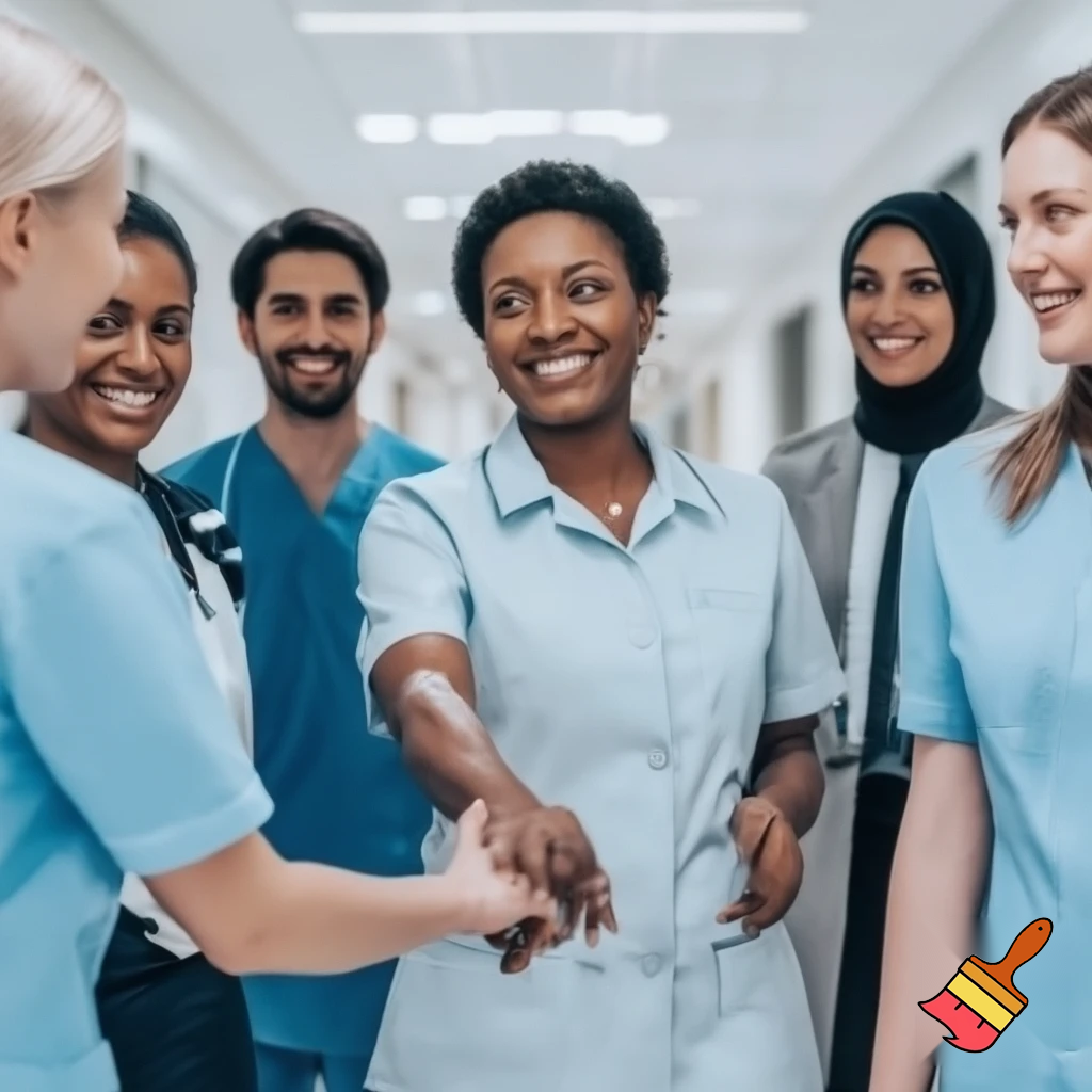 A Nurse introducing herself to her colleagues on her first day. I need a real picture.
