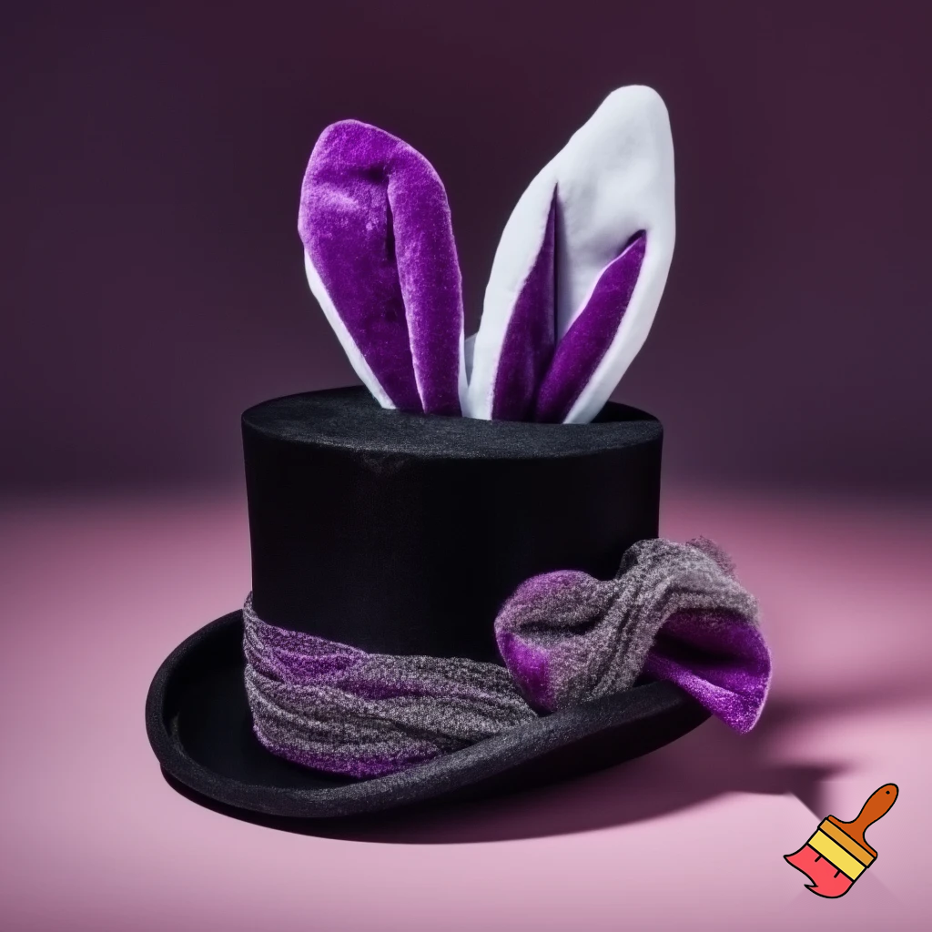 Black top hat with bunny ears velvet white and purple purple and white headband fabric and velvet glitter, purple and pink special present true special and delicate velvet white purple