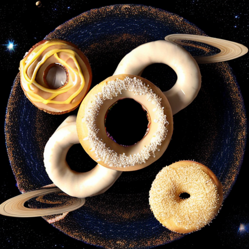 give it a space theme and add multiple stars and planets in the background Saturn Ring Donuts: Carmel and cream filled donuts with golden dust and a pineapple ring on the top to represent saturn. Also have three donuts on the plate  Put it in outer space with a galaxy behind it and make the desert more Saturn like 
