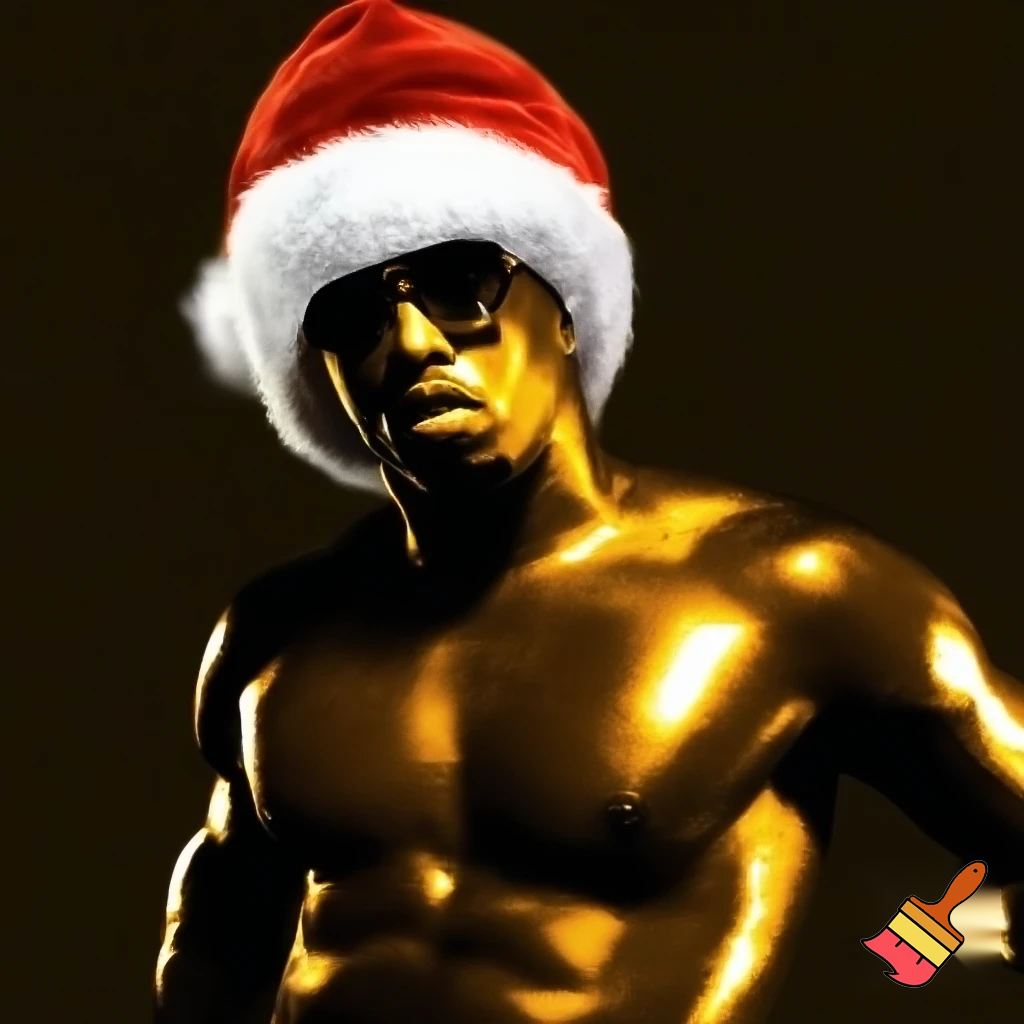 p diddy shirtless oiled up wearing a Santa hat