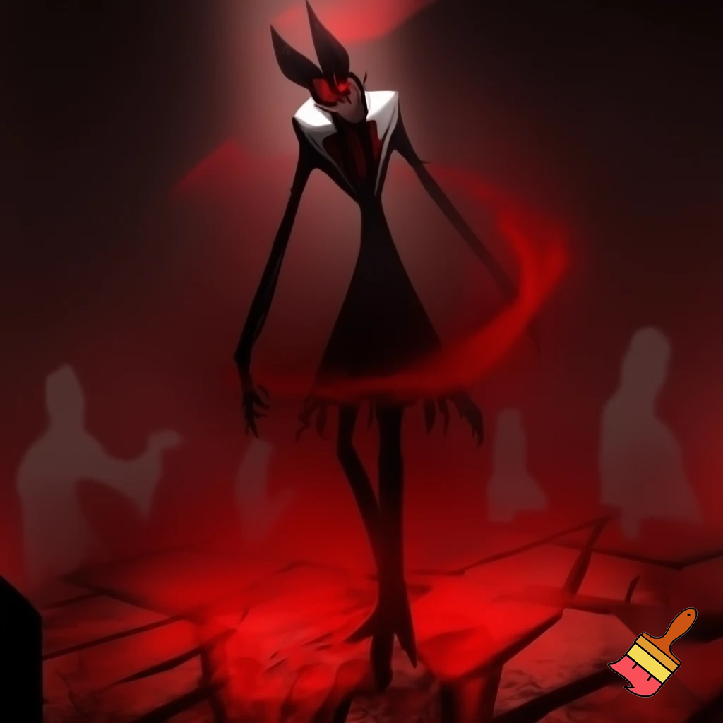 Give me a there for alastor that is creepy and spooky as possiblee with blood