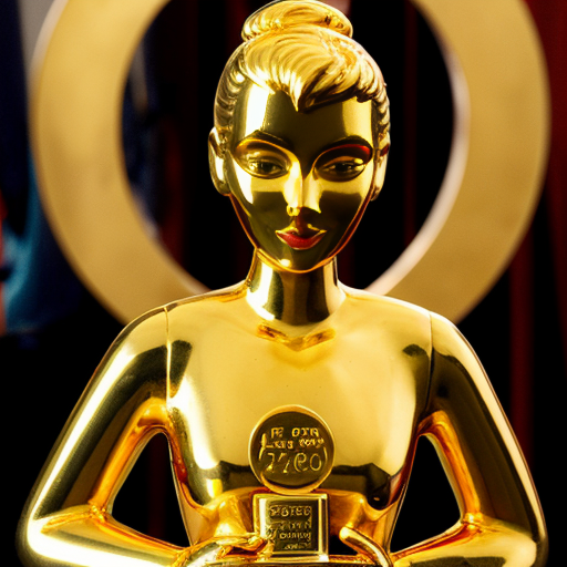 the emotion proud one person gold holding trophy Pixar cartoon style gold skin  happy pretty  gold face inside out movie gold everything orange