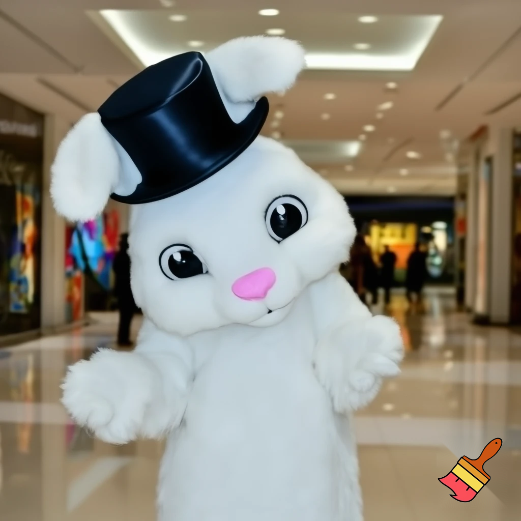 Easter bunny mascot costume top hat shopping Centre